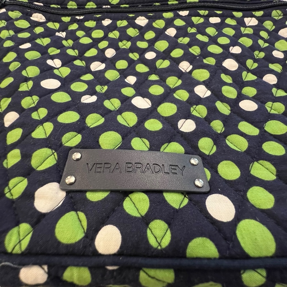 Vera Bradley Lucky Dots Hipster Quilted Crossover Purse 3 Zipper Navy Green - Picture 2 of 16